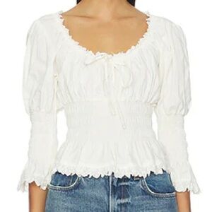 Tularosa Cream Smocked Peasant Top with Puff Sleeves